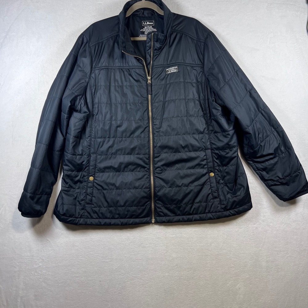 LL Bean Womens 3X Plus Black PrimaLoft Quilted Puffer Jacket Full Zip 512396
